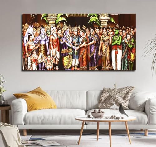 Image of AADEE CRAFT Srinivasa Kalyanam Wall Canvas Painting Big Size With Wooden Framed For Living Room Bedroom, Shri Ram & Mata Sita Swayamber Wall Art For Home Decor Office Walls Size Large (48x24 inches)
