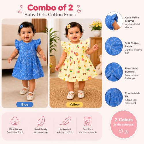 Image of Lilimi Toddler Baby Girl Cotton Muslin Dress, Breathable Flutter Sleeve Button-Front Cute Frocks