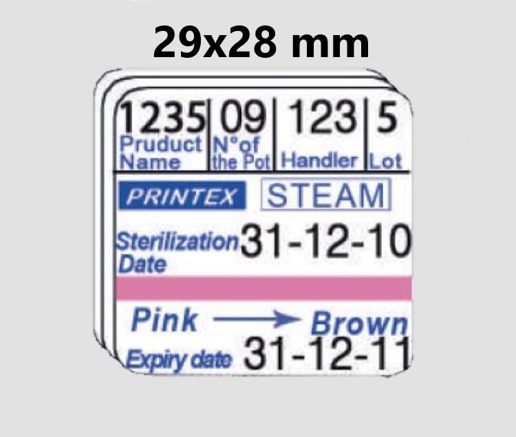 Etichette Medicali mm 29×28 per la tracciabilità Printex 3 con indicatore di processo, 1.500 etichette (3 rotolini da 500 etichette).