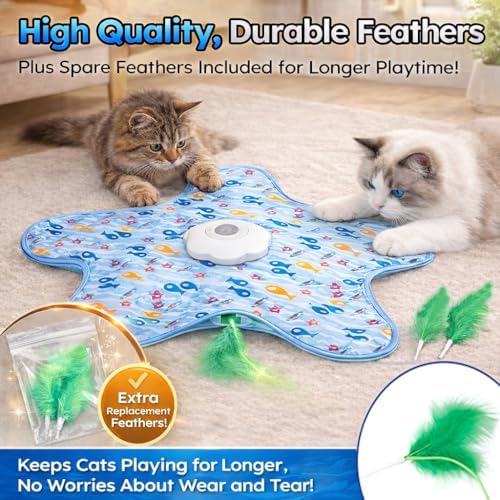Rotating Interactive Cat Toys with Squeaker for Interactive Playing, Anxiety Relief Boredom Rechargeable Automatic Moving Concealed Feathers Toys Touch Activated for Indoor Adult Cats and Kittens — view 4
