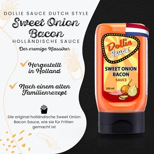 Dollie Sauce Sweet Onion Bacon, Holländische Sauce für BBQ, Grillen, Burger, Sandwich, Dip, Cremige Sauce mit süsslichen Zwiebeln und feinstem gerösteten Bacon Geschmack, 300ml