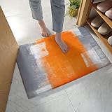 Bathroom Rugs Soft Plush Bath Mat, Abstract Geometry Orange and Gray Painted Art Pattern Non Slip Sh