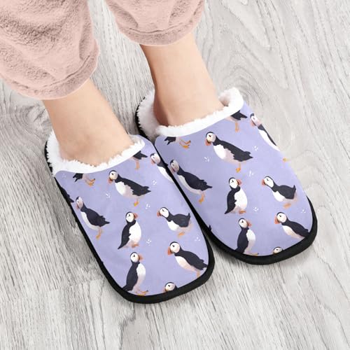 Painted Purple Puffins Slippers For Women Men Soft Memory Foam Non-Slip Animal Winter Indoor House Shoes Travel Slipper4