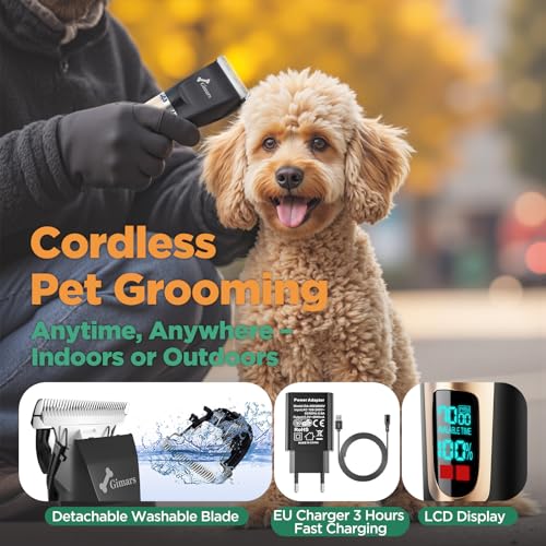 Gimars 6-in-1 Hundeschermaschine mit Profi Scheren-Set, 7000 U/min Leise Hunde Schermaschinen, Aufladbarer Kabellose Hundehaarschneidemaschine, Tierhaarschneidemaschine Hunderasierer für dichtes Fell
