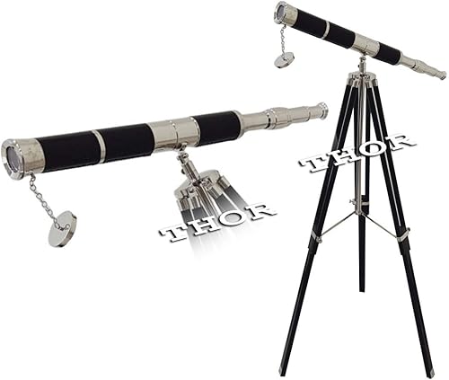 Telescopio de latón coleccionable náutico de cuero negro de un solo barril auténtico trípode soporte rústico vintage decoración del hogar regalos