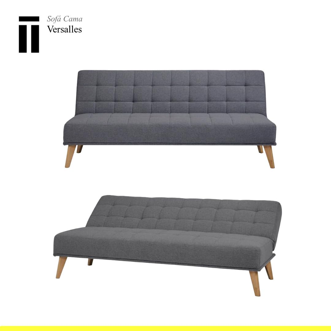SHIITO | Modelo Versalles - Sofá Cama con Apertura Clic-Clac | Donde la Elegancia y el Confort se encuentran | Diseño Capitoné en Color Gris | 189.5 x 88 x 89 cm