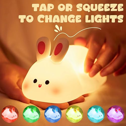 Image of VGRASSP Soft Rabbit Face Silicone Night Lamp Toy for Kids - Rechargeable and Color Changing Squishy Animal Light Gift for Babies and Toddlers - Color As Per Stock