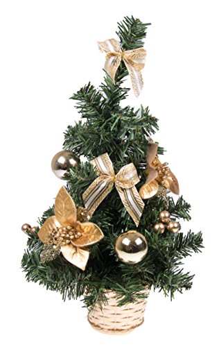 Clever Creations 16 Inch Artificial Mini Christmas Tree, Tabletop Home Decoration, Gold Ribbon