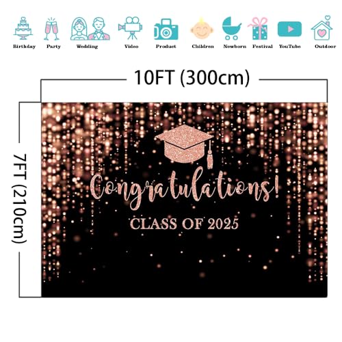 Mocsicka Class of 2024 Backdrop Rose Gold Glitter Bokeh Graduation Party Background 2024 Congrats Grad Prom Party Cake Table Decoration Photo Booth Props (10x7ft)