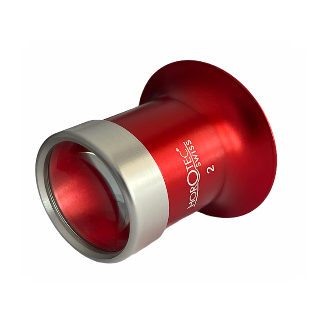 Horotec MSA 00.031-2 Eyeglass Watchmaker loupe in Aluminium anodised red with Screwed Ring x5