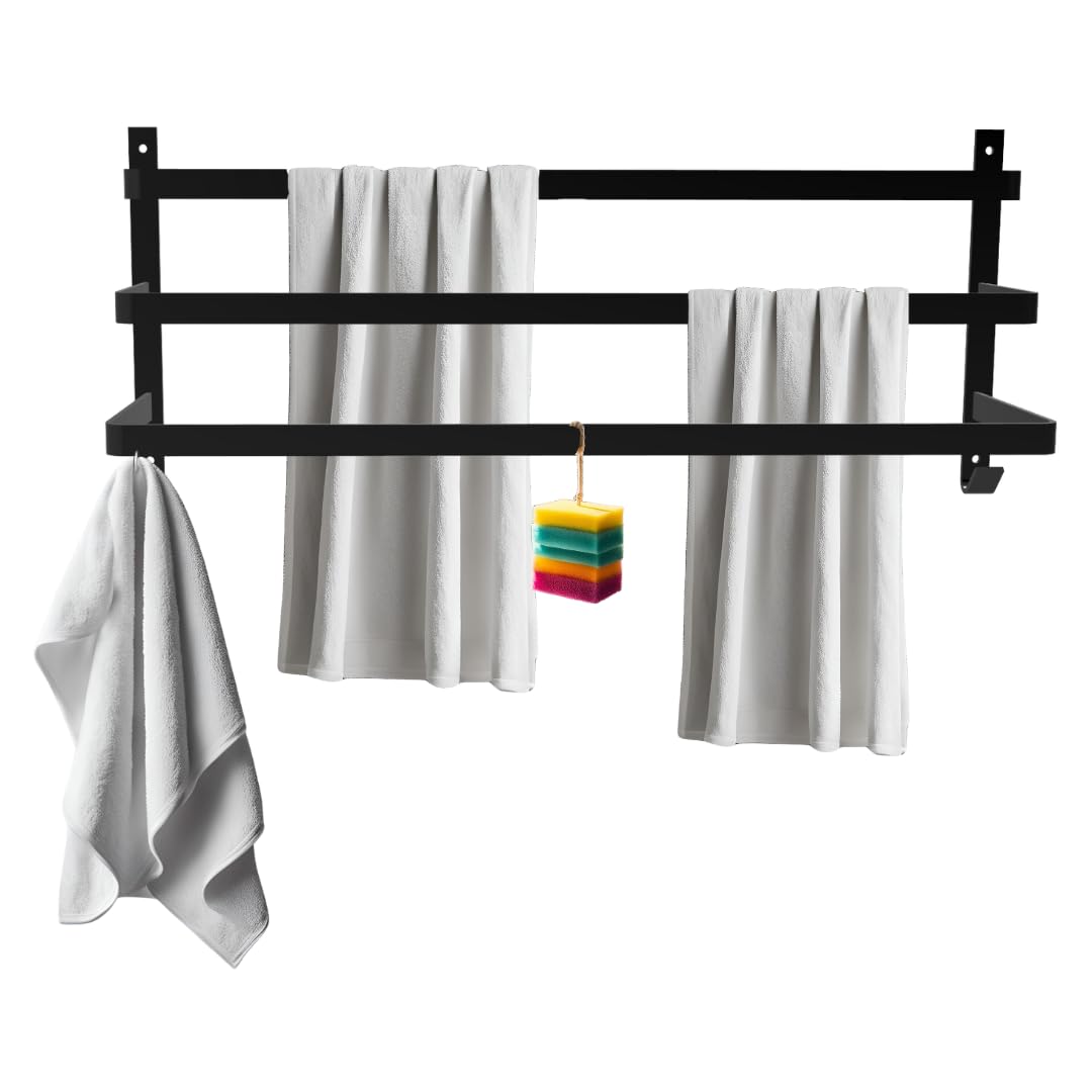 Toallero de Pared - Gancho para Toallas - Ganchos para Colgar - Accesorios de baño - 60 cm - Negro