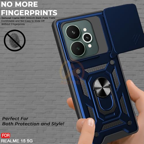 Image of Armor Bumper Back Cover Case for Realme 15 /15 pro 5G | Rotating Camera Cover, Ring Holder & Kickstand | Heavy Duty & 360 Degree Protection Realme 15 /15 pro 5G Back Cover (Blue)