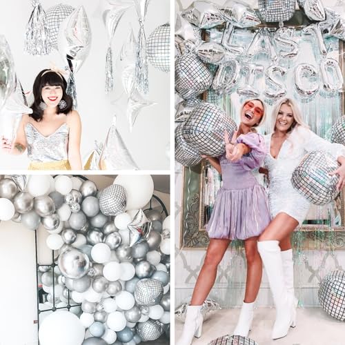 Image of PartyWoo Silver Foil Balloons 6pcs Large Round Giant Jumbo 4D Balloons