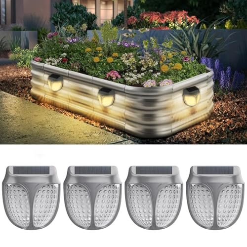 YINDUZ Raised Garden Bed Solar Lights Magnetic, IPX4 Waterproof Solar Lights Outdoor Dusk to Dawn, Solar Powered Garden Lights for Planter Raised Beds, 4 Pack