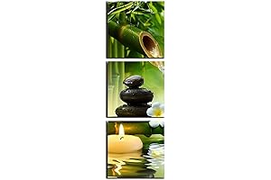 TAOMI Bamboo Zen Stone Canvas Wall Art 12x12 inch