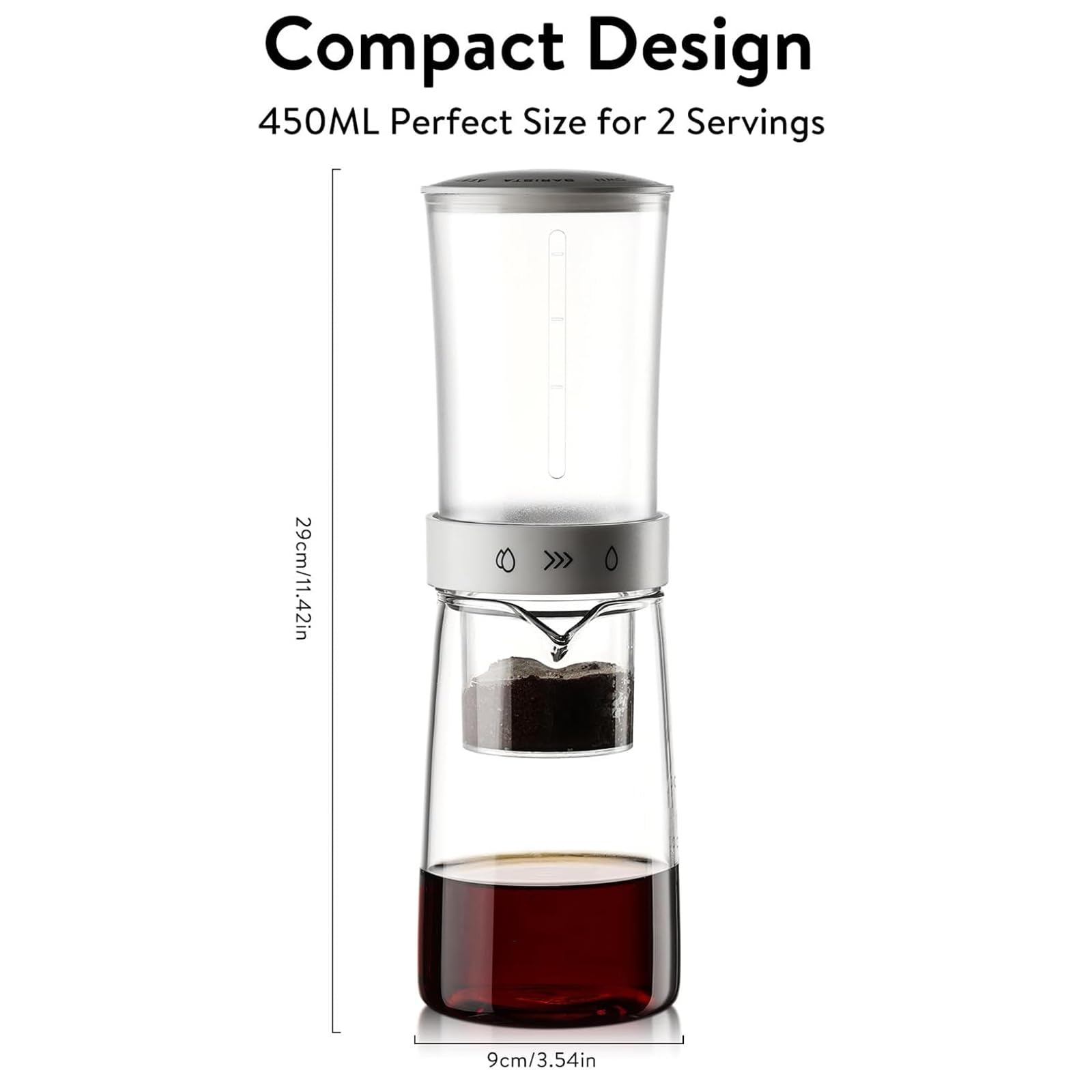 Filterkaffeemaschine Für Eiskaffee, 450 Ml, Mit Edelstahlfilter (304), 500-mesh-hochleistungsfilter, Brühverfahren Mit Konstantem Druck, Für Café, Zuhause Und Büro White