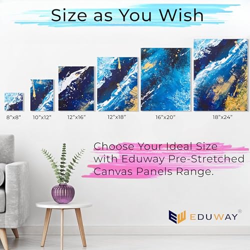 Image of Eduway 10x10 inches Pre Stretched Medium Grain 7Oz Primed Cotton Painting Canvas with Wooden Frame for Beginners & Artist | Suitable with Acrylic, Oil, Water Colours - (Set of 2)`