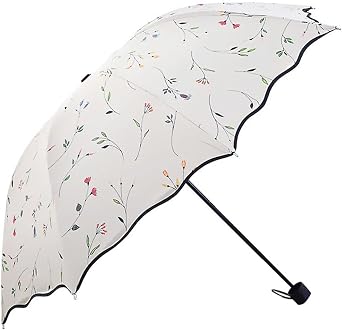 Women's Folding Floral Sun Umbrella Portable UV Protection Ladies Sun Parasol Windproof Strong Compact Umbrella Summer UPF 50+ Lightweight Travel Garden Sun Rain Umbrellas