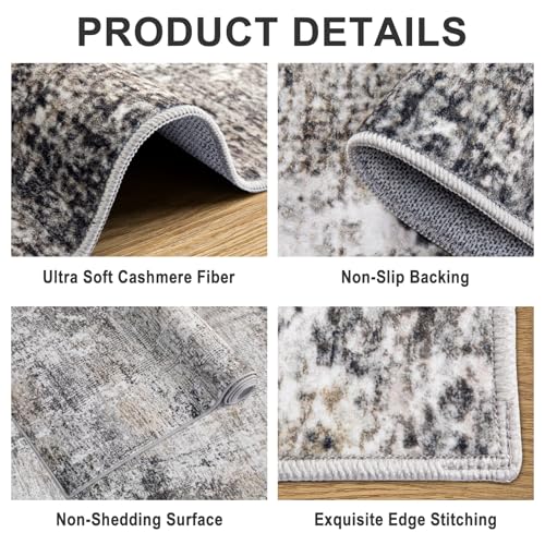 Area Rugs 9x12 Living Room - Washable Rug Modern Abstract Soft Large Neutral Non-Slip Carpet Indoor Floor Thin Carpets for Bedroom Dining Room Farmhouse Nursery Home Office Brown Black Grey