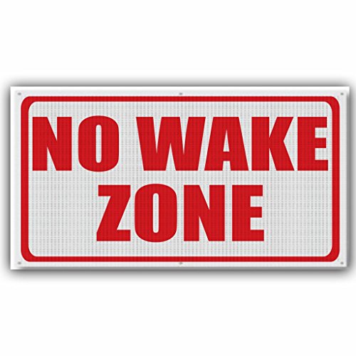 Victorystore Outdoor Banner: No Wake Zone Banner, Size 2 Feet X 4 Feet With Wind Resistant Mesh, Red Print #TOP4