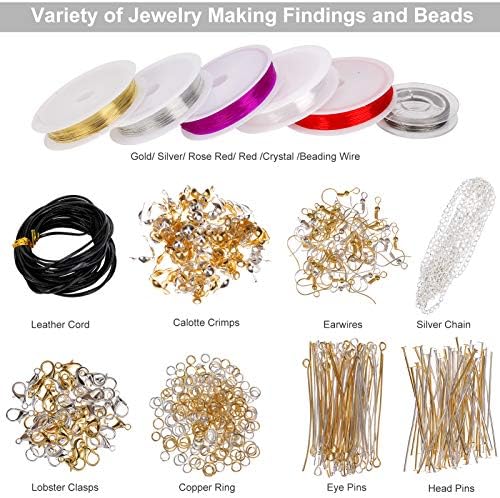 Qpout Jewelry Making Kit, Jewelry Making Supplies, Variety Jewelry Making Findings Charm Beads, Pliers Beading Wire for Bracelet, Necklace, Earrings Making Tool, Great Gift for Girls Women Beginners