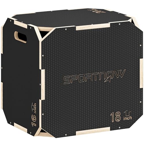 SPORTNOW Cajón Pliométrico de Madera 3 en 1, Plataforma de Caja Pliométrica con 3 Alturas Diferentes, Asas, sin Esquinas, Entrenamiento de Salto, Fuerza, para Casa, Gimnasio y Exterior, 51x48x41 cm