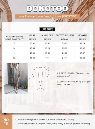 Dokotoo Womens Summer Beach Long Boho Chiffon Front Button Down Collared Neck Striped Long Sleeve Bathing Suit Swim Suit Bikini Kimonos Swimwear Swimsuit Cover Ups For Women Cardigans White X-Large #TOP5