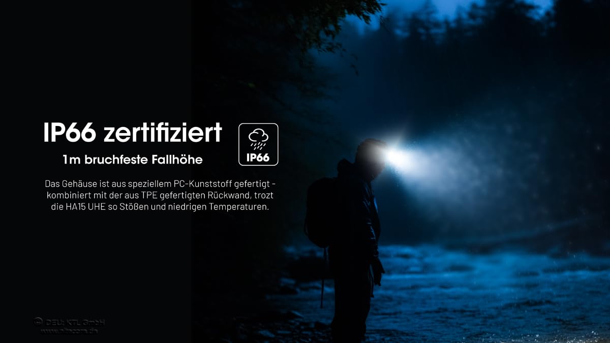 Nitecore Stirnlampe HA15 UHE – Ultraleichte USB-C wieder-aufladbare Kopflampe mit 400 Lumen, Rot-Licht, wasserfest, ideal für Nacht-Wanderung, Camping & Joggen