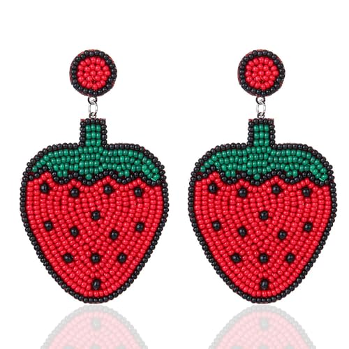 Brincos femininos com contas de arroz fofas de frutas e morangos, contas de sementes boho, frutas e