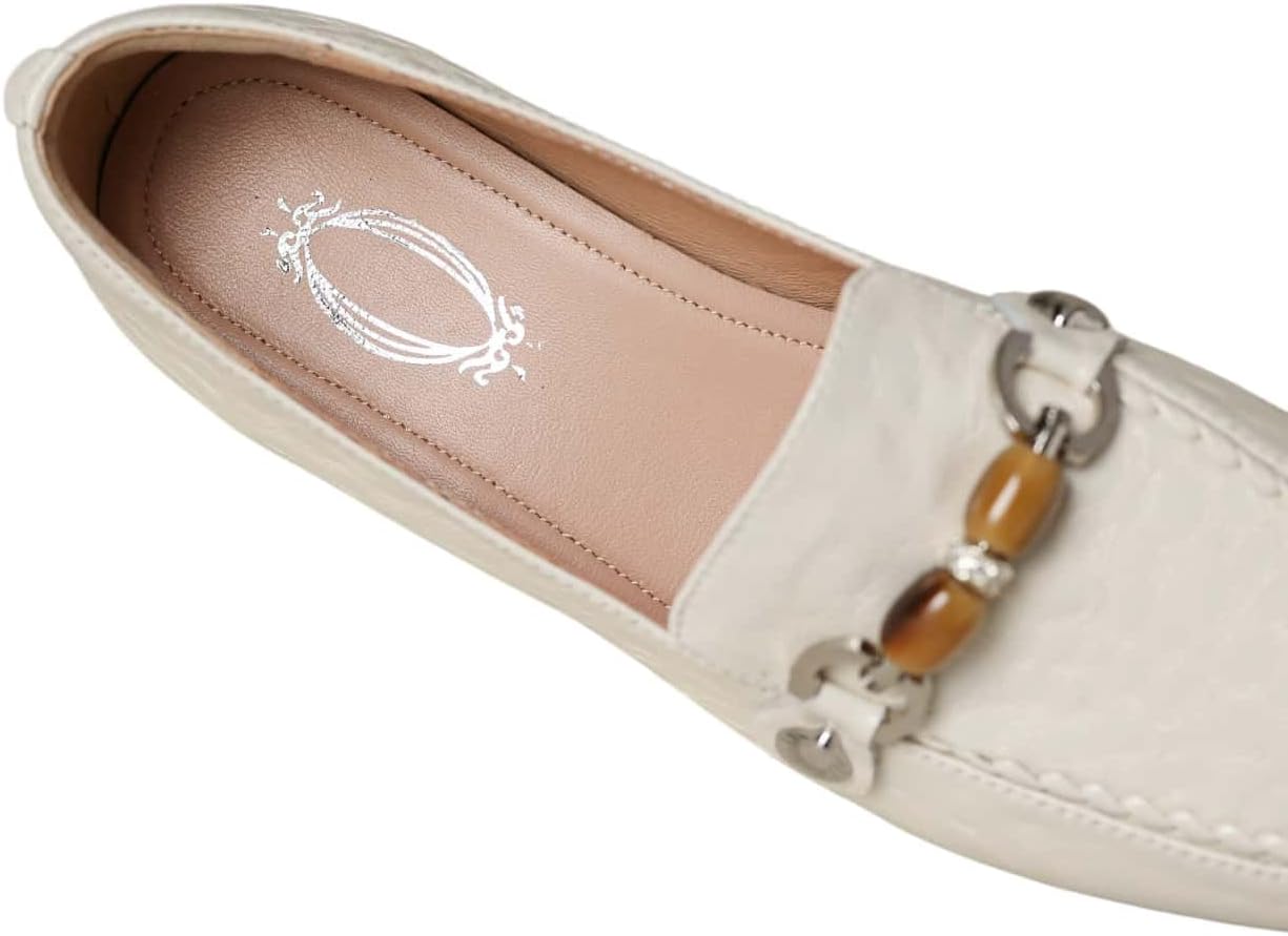 TinaCus Women's Slip On Loafers Handmade Genuine Leather Beads Square Toe Chunky Heel Casual Flats Shoes