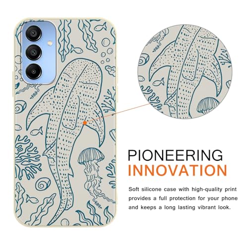 Phoona Phone Case for Samsung Galaxy A15 5G 6.5", Cute Girly Preppy Whale Marine Life Aesthetic Pattern Design for Girls Women, Slim Silicone TPU Shockproof Protection Cover, Teal