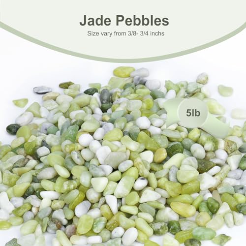 Image of Pulovin 5 lbs Jade Pebbles for Indoor Plants, Decorative Pebbles for Bamboo, Vase, 3 /8 inch Plant Gravel for Pots Indoor, Highly Polished Small River Rocks