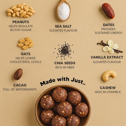 Image of Peanut & Chocolate Sugar-Free Laddoos | Energy-Bar Replacement | 95% Dry-Fruits | High Protein & Instant Energy - Healthy Chocolate, No Added Sugar (Pack of 60-200gm)
