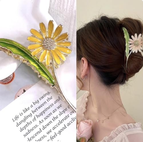 Image of Diversa Rhinestone Golden Claw Clip, Embellished Korean Clutcher, Non- Slip Metal Claw Clip for Girls, Fancy Clutcher for Women, Pack of 1 (SUN FLOWER)