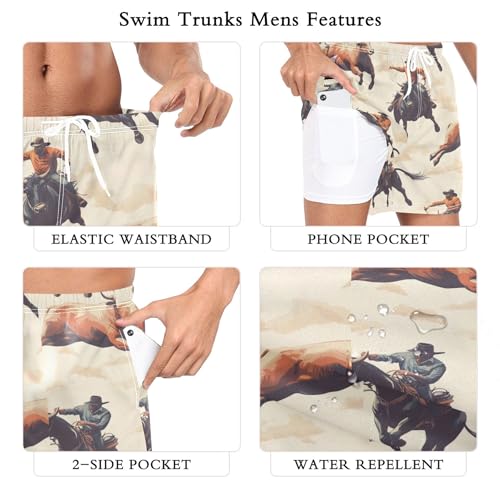 xigua Cowboys Rodeo Colorful Mens Swim Trunks with Liner, 5 inch Quick Dry Mens Boardshorts for Beach3