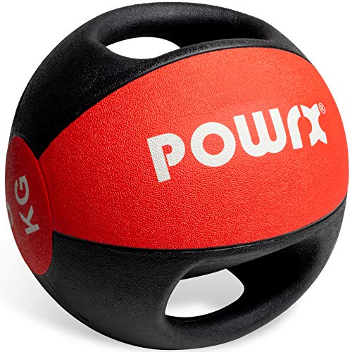 POWRX- Medicine Ball avec poignées Professionnel de 3kg à 10kg (Rouge 5kg)