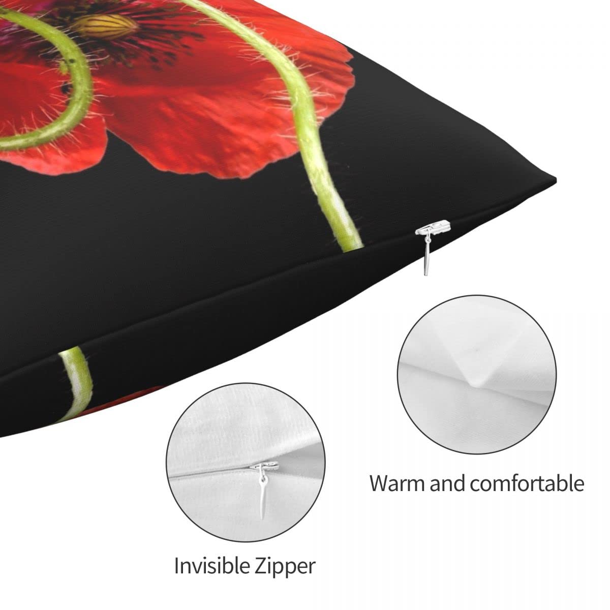 Funda de Almohada Cuadrada roja Vibrante Poliéster Lino Terciopelo Cremallera Creativa Decoración Funda de Almohada Sofá Asiento Funda de cojín Al por Mayor-como se Muestra, 66x66cm Terciopelo