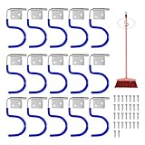 Gartengerätehalter Metallhaken, 15 Stück Gerätehalter Haken, Aufhängung Gartengeräte, Gerätehaken, Gartenwerkzeug Halterung, mit 30 Stück Schrauben, für Garagen, Geräteschuppen, Abstellräume (Blau)