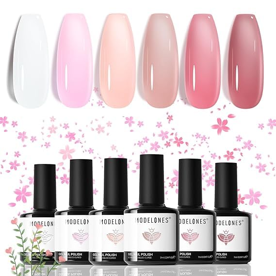 Gel Nail Polish Set, 6 Colors Jelly Gel Polish White Nude Pink Gel Neutral Nail Art Design Summer Translucent Gel Nail Kits Soak Off LED Nail Lamp Cured Manicure Salon DIY Girls Women Gift