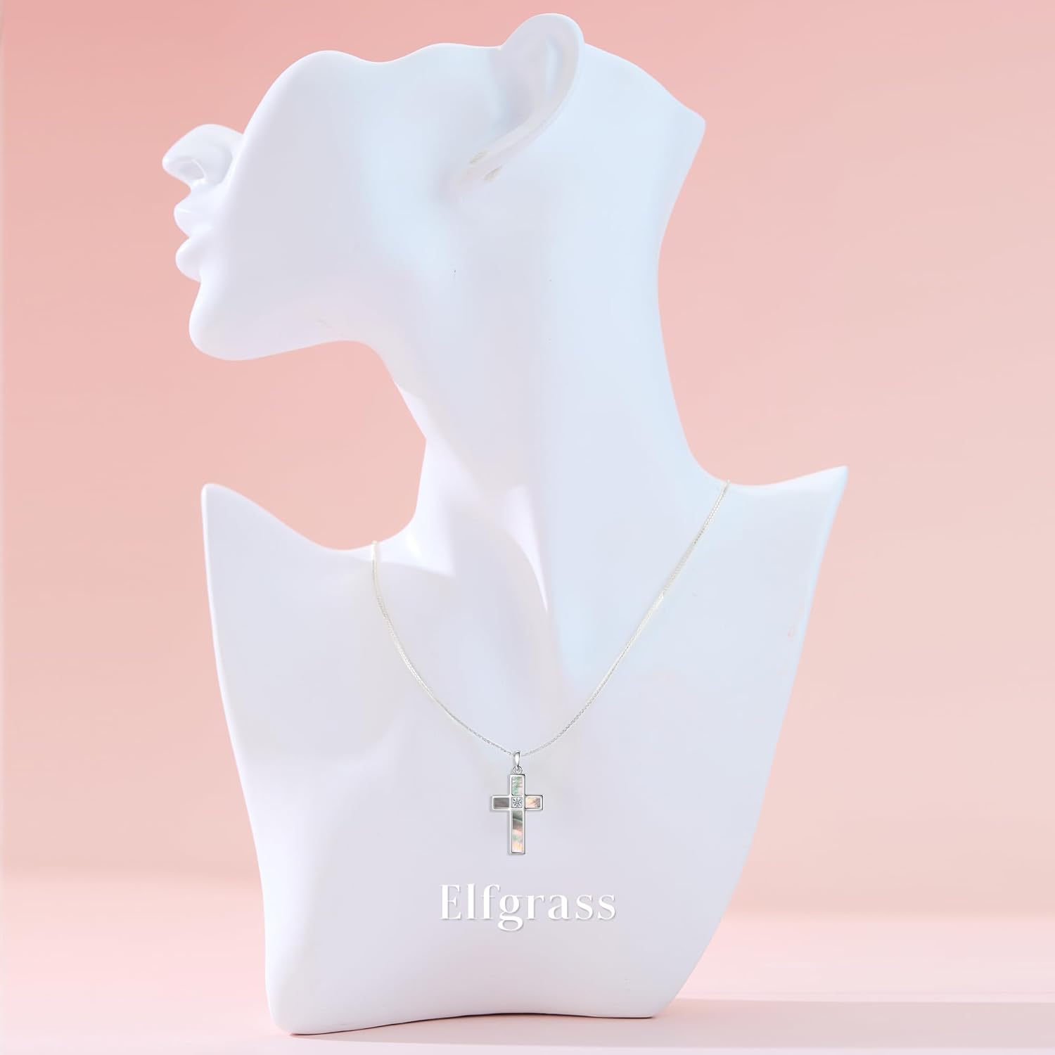 S925 Sterling Silver Cross Necklace for Women, Dainty Mother of Pearl Pendant with Cubic Zirconia, Chic Symbolic Jewelry Gift for Her - Image 6
