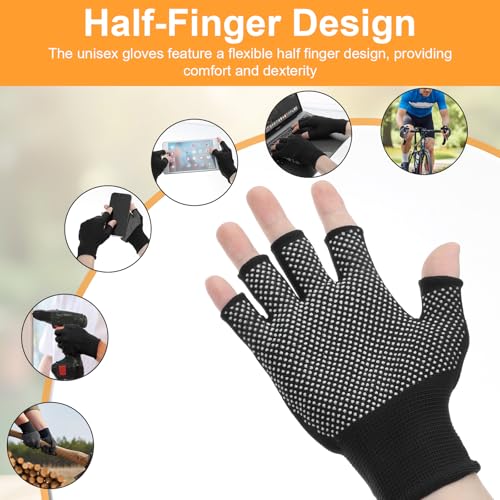 DOPENSPI 6Paar Halbfinger Handschuhe, leichte Halbfinger Slip Atmungsaktive Fingerlose Arbeitshandschuhe, Sporthandschuhe Anti UV Schutz für Radfahren, Sport, Motorradfahren, Angeln(Schwarz)