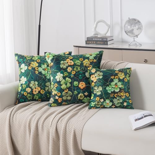 Image of HOKIPO 'Nature Muse 7D' Premium HD Printed Holland Velvet Sofa Cushion Cover | 16x16 Inch (40x40 cm) | Pack of 2, Emerald Garden (IN-923-D4*2)