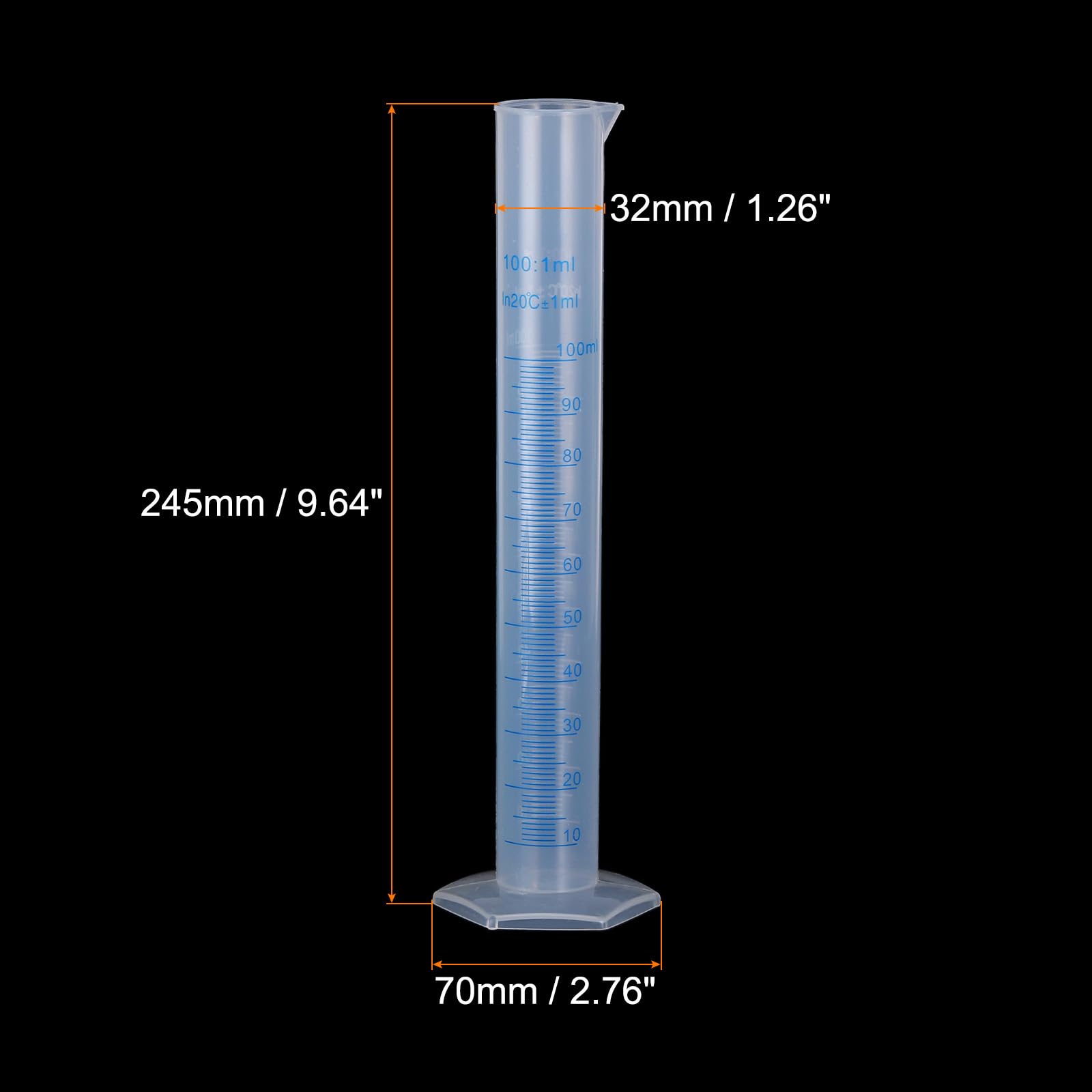 QUARKZMAN Cilindro Graduato in Plastica, Cilindro di Misurazione 100 ml, Becher a Tubo di Prova, Marcatura Metrica 2 Lati, Base Esagonale Trasparente per Laboratorio Casa 10pz