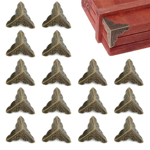 FDCGAS cantoneras - 16 pcs Protector de Esquina de Metal Retro Protectores de Esquina Triángulo Cantoneras Metalicas Protección de bordes de metal para Armarios de Cajas,Mesas,Muebles(Bronce)
