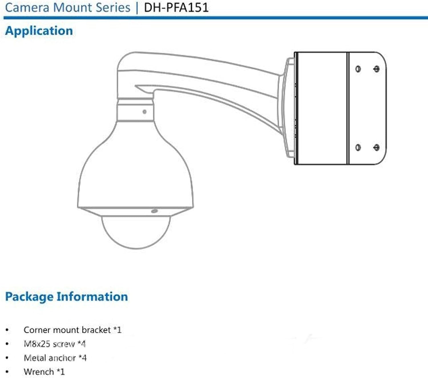 DH-PFA151 Aluminum Alloy Corner Mount Bracket PFA151 CornerMounting Brackets for Dahua Bullet and PTZ Cameras Compatible w/ AMCPFA134 AMCPFA136 AMCPFA13A AMCPFA120 IP2M-850EB IP2M-853EW IP2M-858W IP4