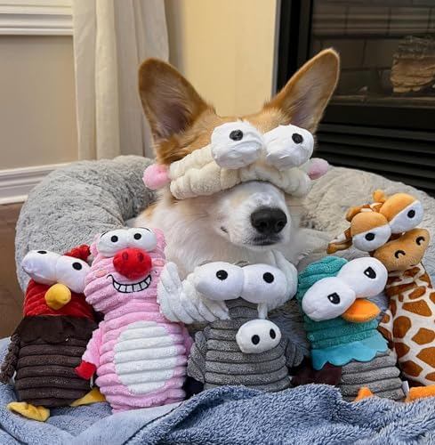 Nocciola 2 Packs Quietschendes Hundespielzeug, 2 Lustige Seltsame Quietschen für Verschiedene Tiere, Unzerstörbares Kuscheltier für Welpen, Plüsch-Spielzeug für Kleine, Große Hunde