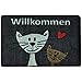 Produktbild deco-mat Fußmatte Katze (40 x 60 cm, Grau)  rutschfeste und waschbare Fußmatte für außen/innen  saugstarke Schmutzfangmatte vor In-/Outdoor mit lustigem Katzenmotiv