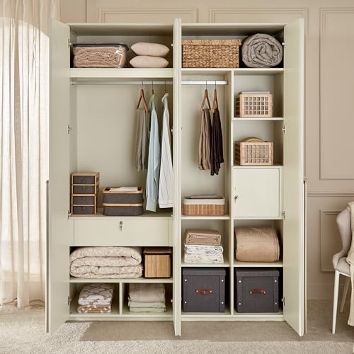 Image of Home Centre Home Shores 4-Door Wardrobe - Greige