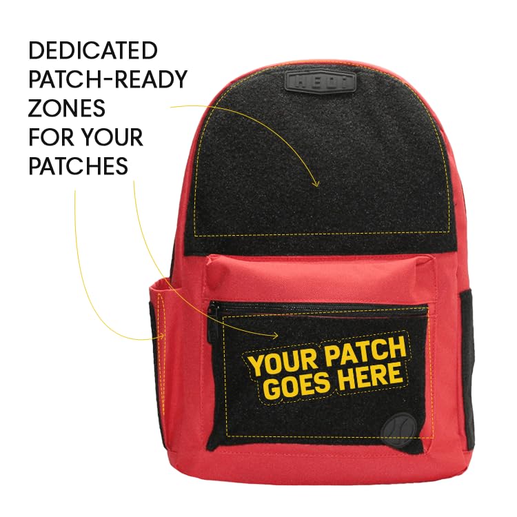 HEDiGEAR Base Backpack (Red) – Medium 17L Backpack with Hook & Loop Panels for Patches, Multiple Storage and Media Pocket w/Headphone Port for Hiking, Work & Travel2