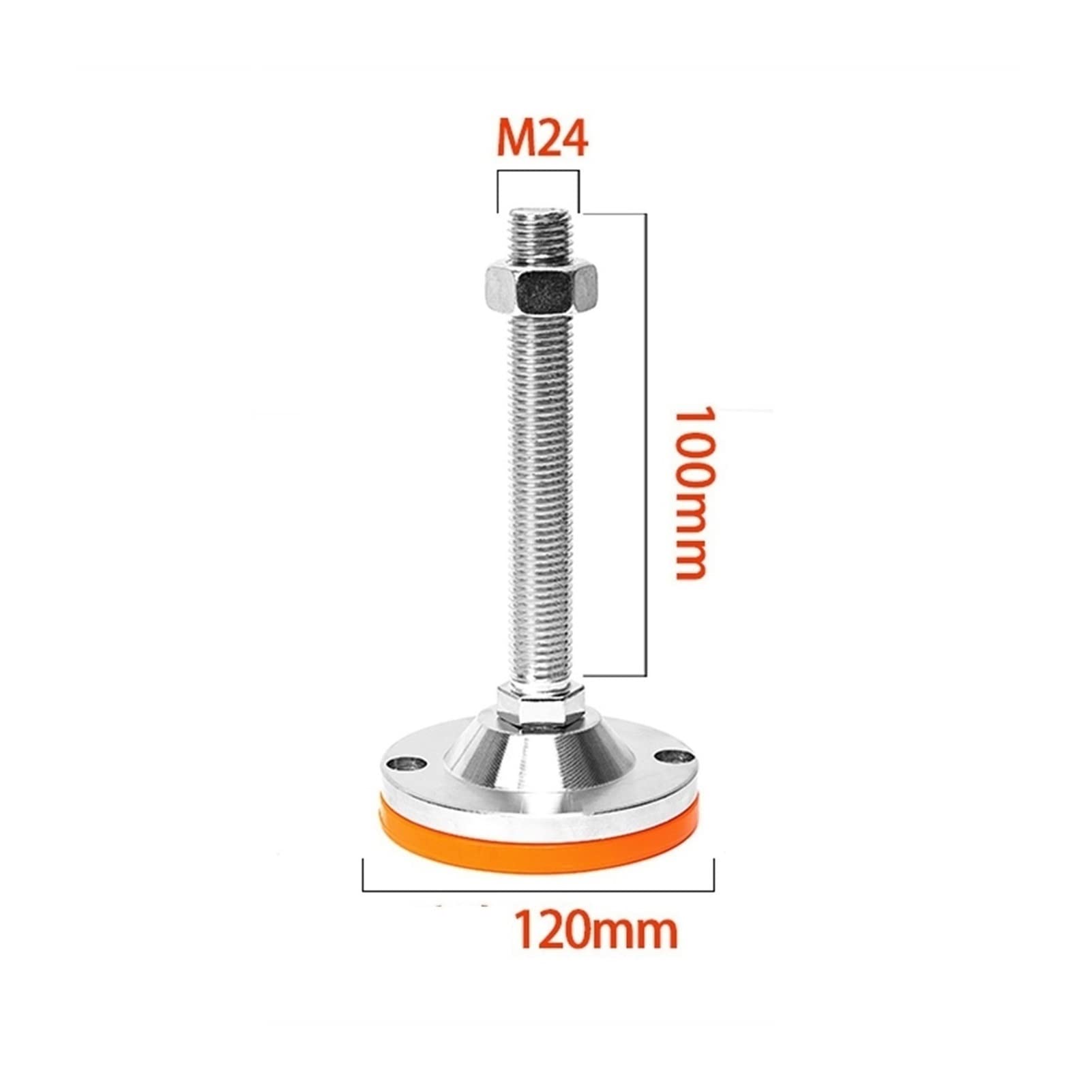 6 szt. regulowanych nóżek poziomujących ze stali węglowej do ciężkich zastosowań | Pomarańczowe nóżki poziomujące D100X20mm o udźwigu 1000 funtów do szafek, stołów warsztatowych(D100X24X200mm)